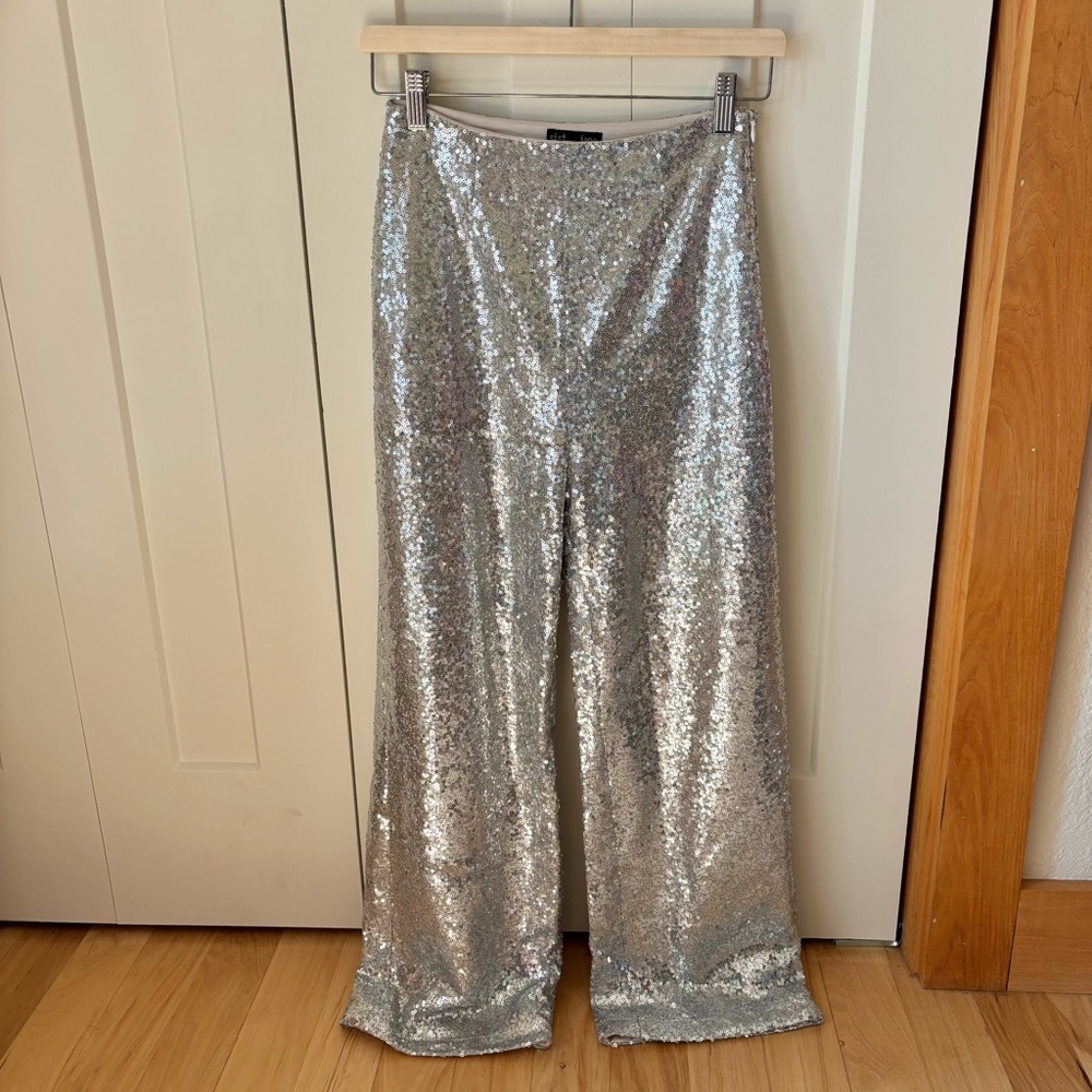 Sister Jane Size XS Sparkly Gray Sequin Wide Leg Pants